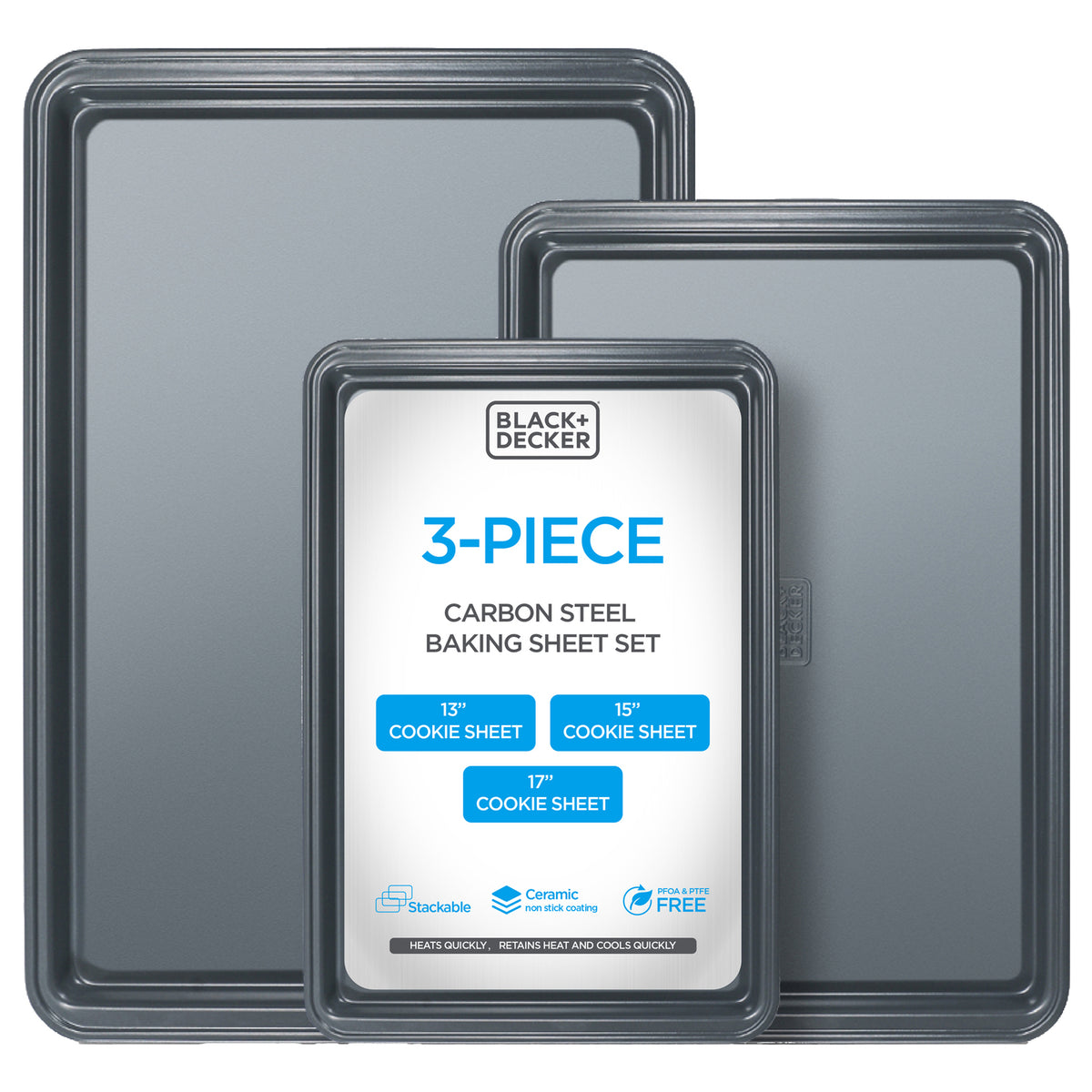 BLACK+DECKER 3-Piece Carbon Steel Baking Sheet Set - 7