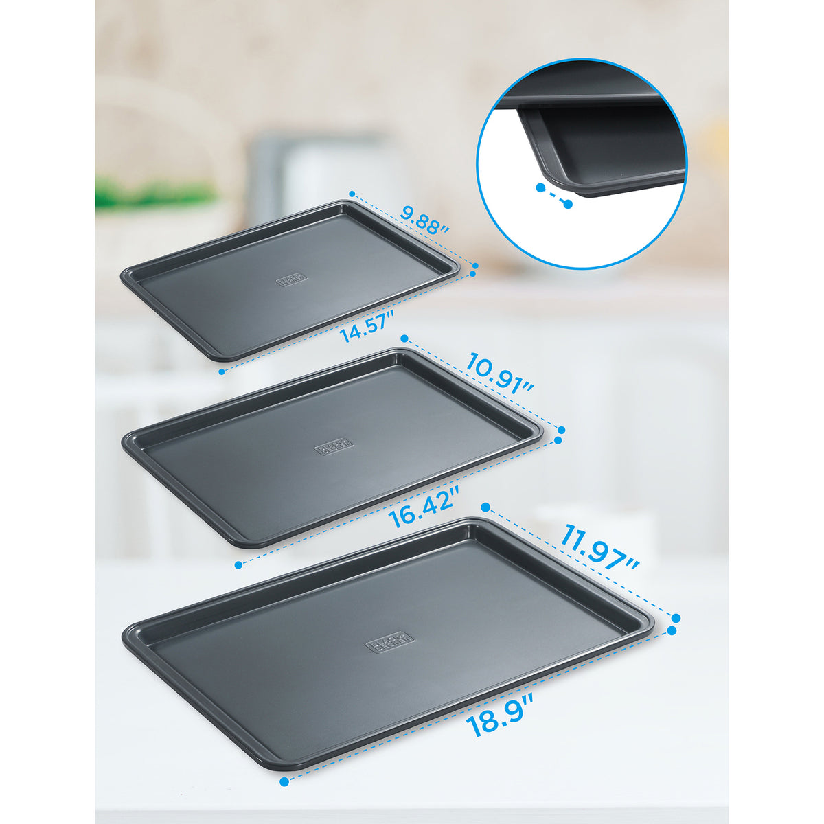 BLACK+DECKER 3-Piece Carbon Steel Baking Sheet Set - 6
