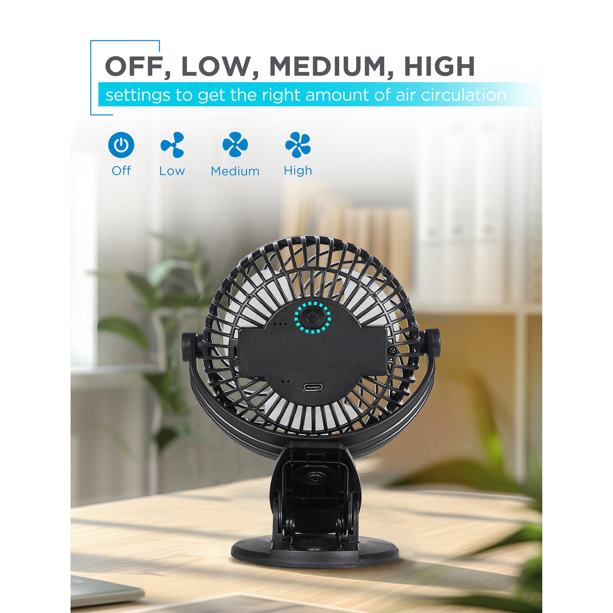 BLACK+DECKER 4-In. 3-Speed Portable USB-Powered Convertible Clip Fan - 6