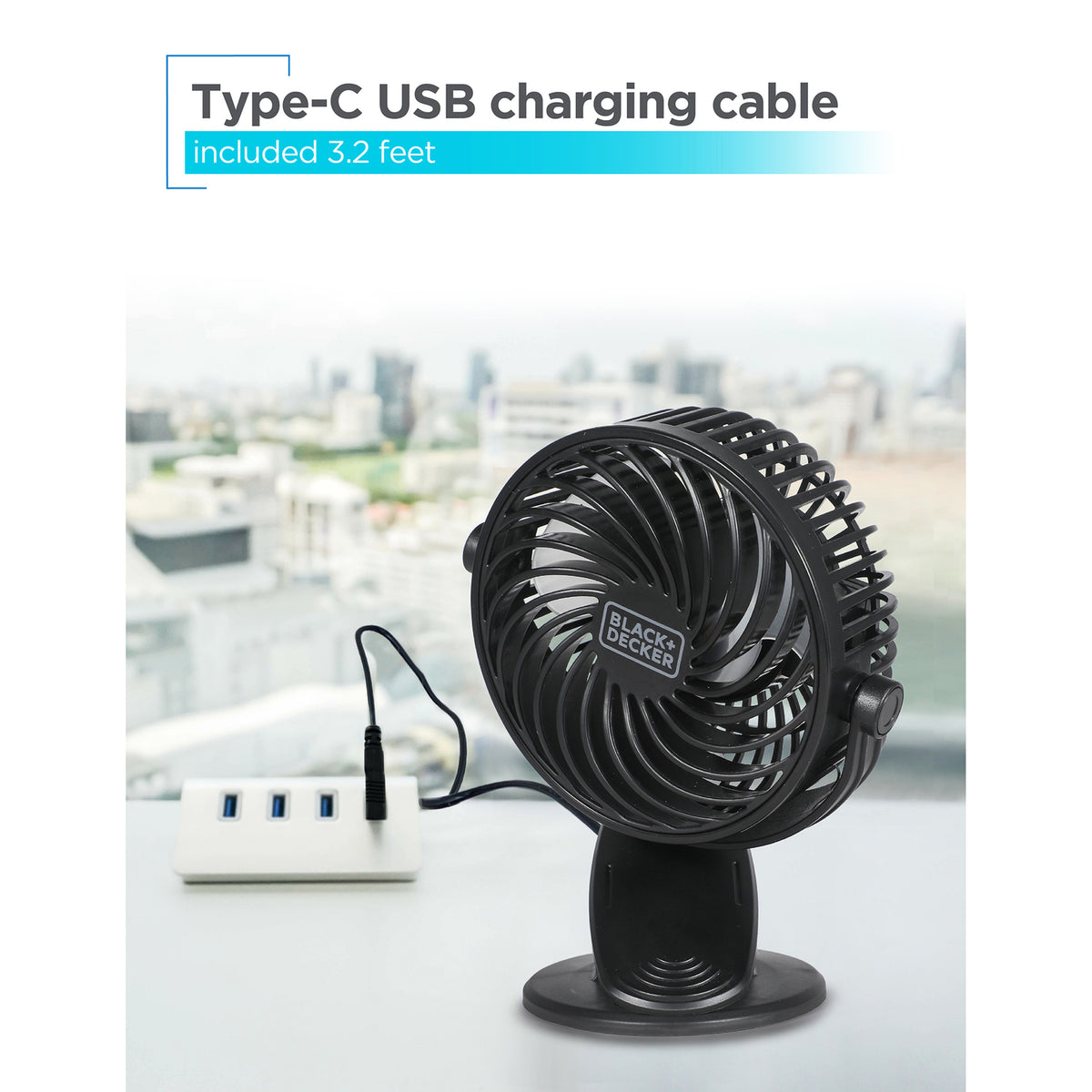 BLACK+DECKER 4-In. 3-Speed Portable USB-Powered Convertible Clip Fan - 8