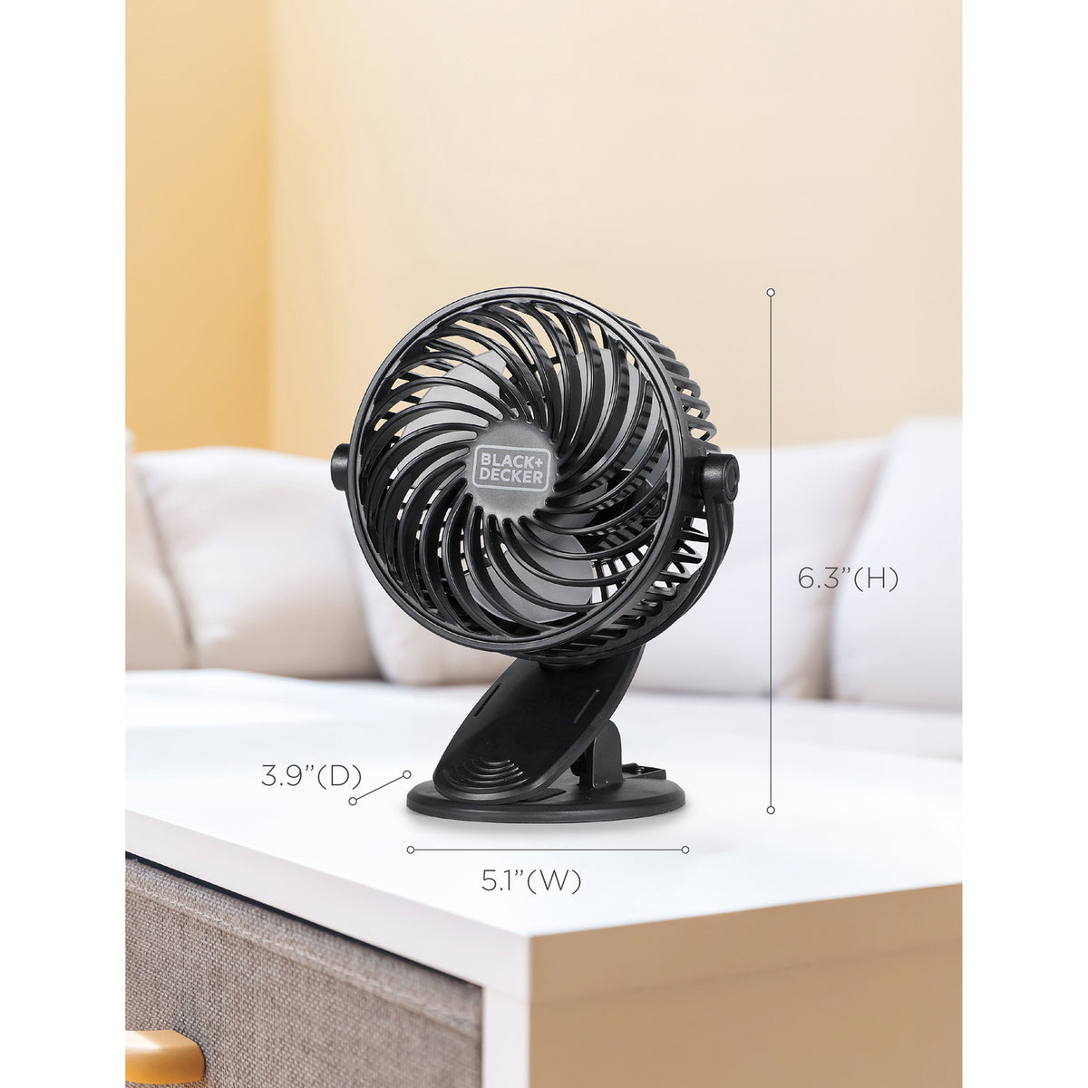 BLACK+DECKER 4-In. 3-Speed Portable USB-Powered Convertible Clip Fan - 10