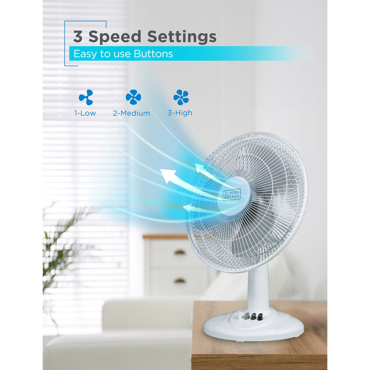 BLACK+DECKER 12-In. 3-Speed Oscillating Portable Table Fan - 5