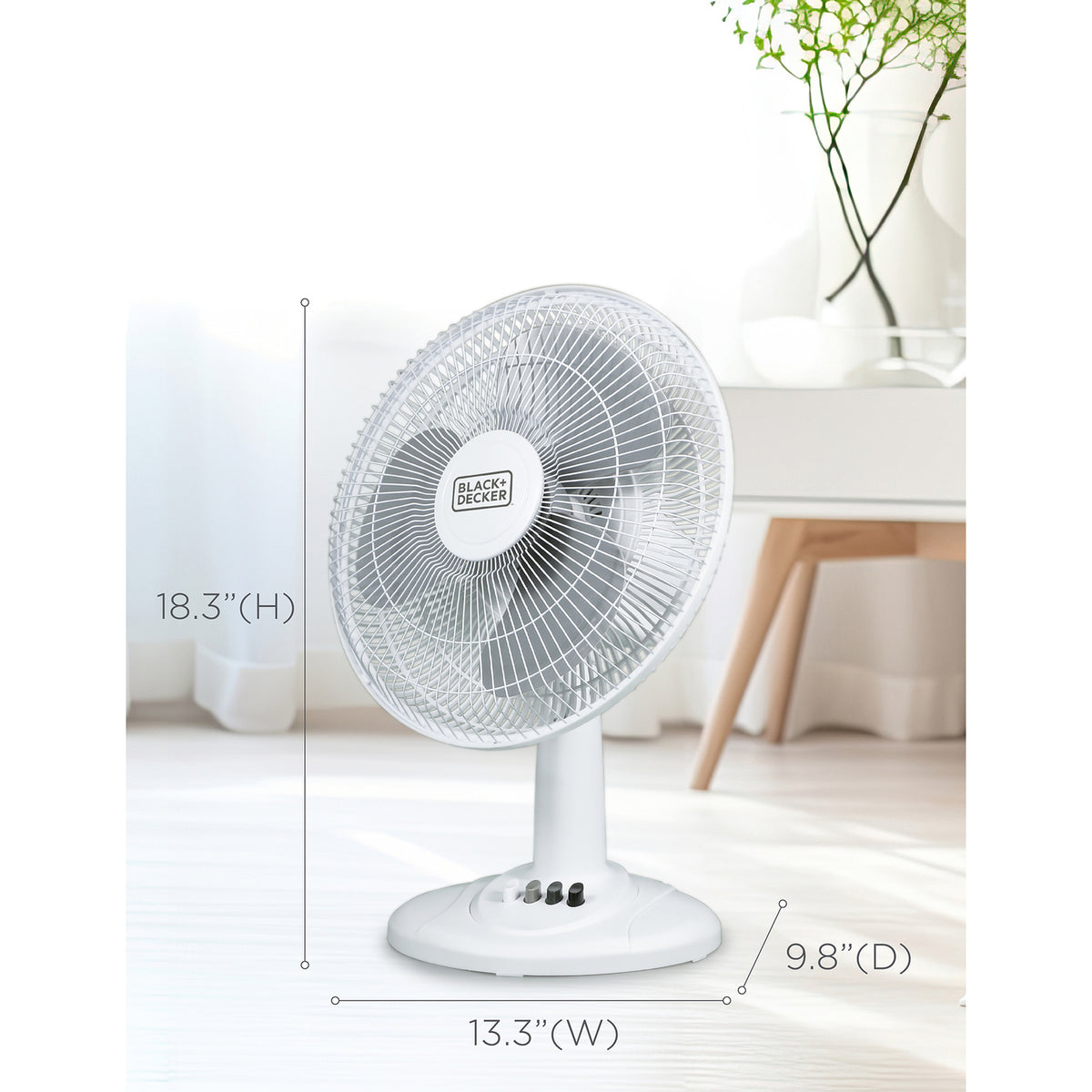 BLACK+DECKER 12-In. 3-Speed Oscillating Portable Table Fan - 8