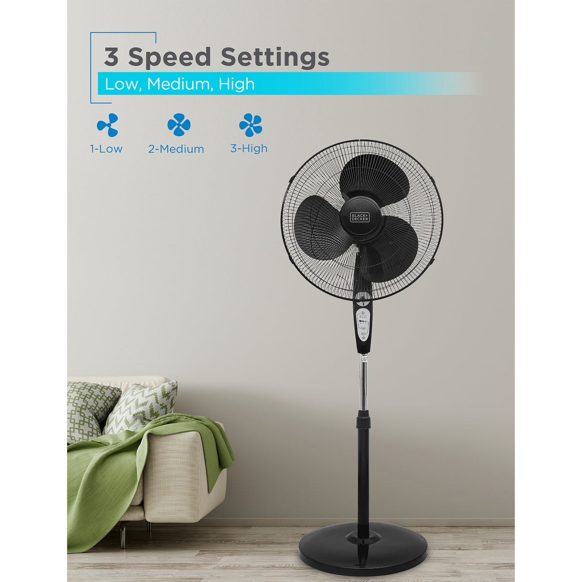 BLACK+DECKER 18-In. 3-Speed Oscillating Stand Fan - 4