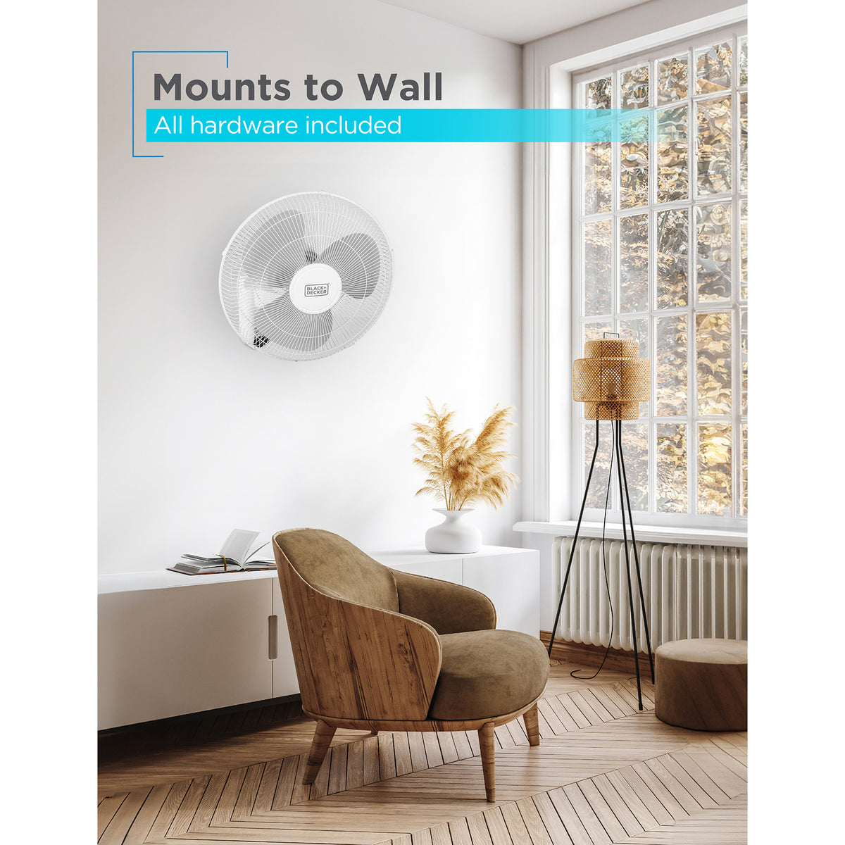 BLACK+DECKER 16-In. 3-Speed Oscillating Wall Fan - 3