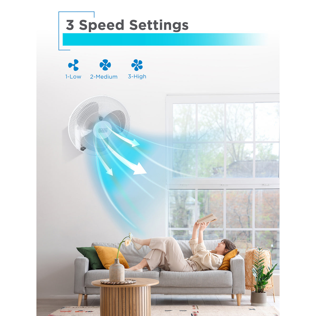 BLACK+DECKER 16-In. 3-Speed Oscillating Wall Fan - 5