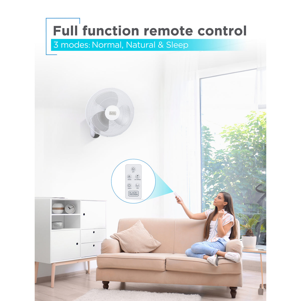 BLACK+DECKER 16-In. 3-Speed Oscillating Wall Fan - 6