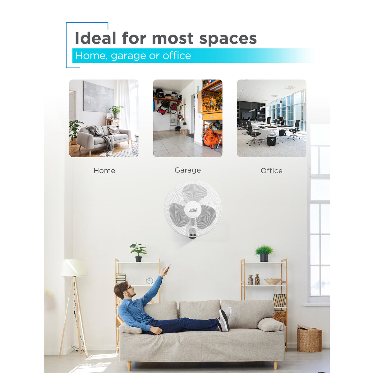 BLACK+DECKER 16-In. 3-Speed Oscillating Wall Fan - 7