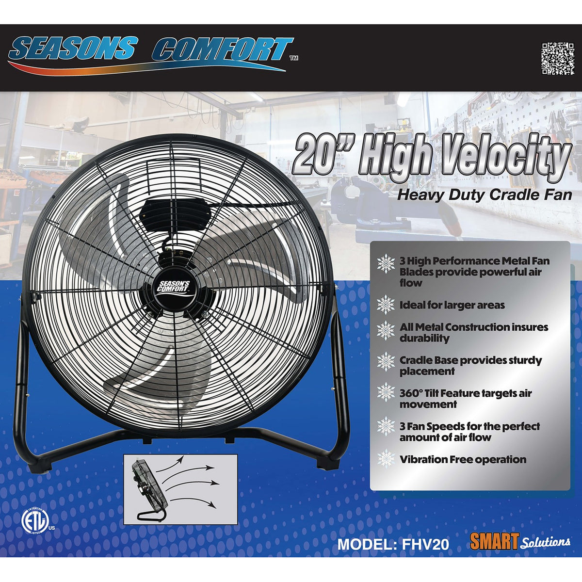 Seasons Comfort 20-In. 3-Speed High-Velocity Heavy-Duty Floor Fan - 3